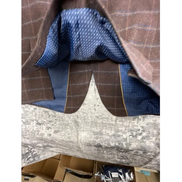 Bachrach Mens 42L Brown Tan Blue Windowpane Wool Blend Sport Coat Jacket